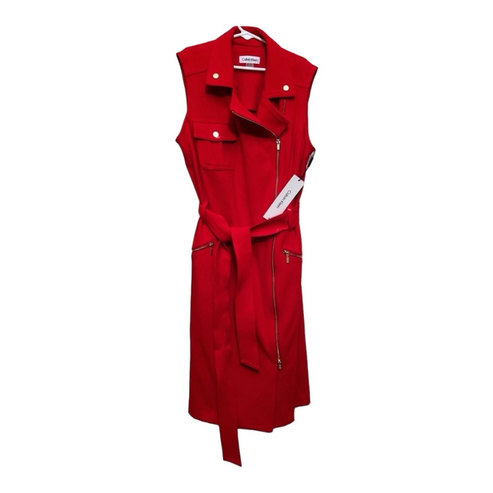 Women’s Calvin Klein Red Sleeveless Trench Vest Size 8 Petite NEW!
